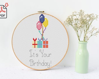 It's Your Birthday Cross Stitch Pattern, Birthday Card Embroidery, Cross Stitch Quote, Present Cross Stitch, Birthday Gift Ideas