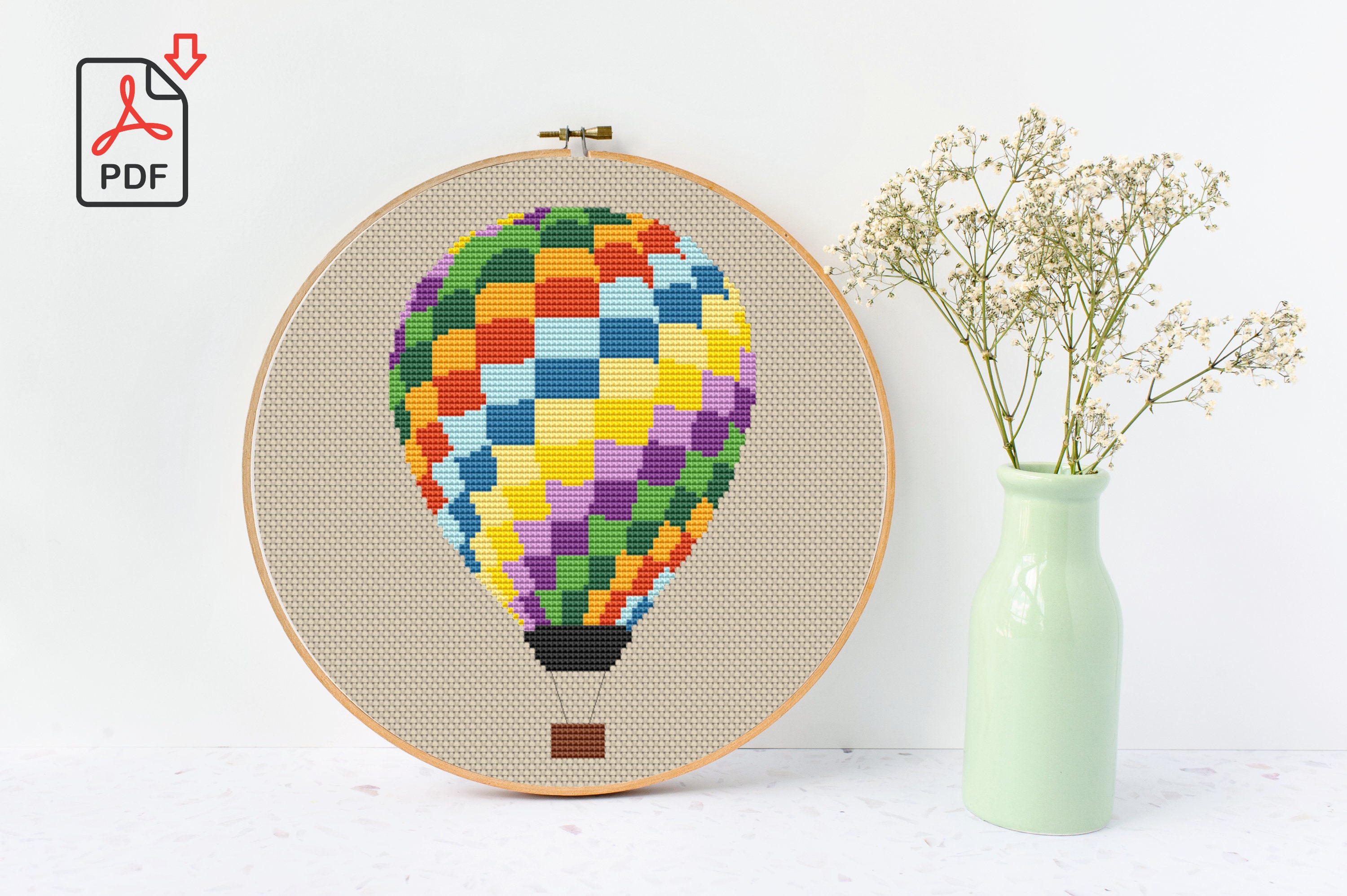 Hot Air Balloon Cross Stitch Pattern Easy Cross Stitch Etsy