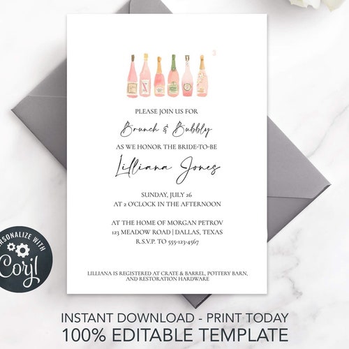 Printable Bridal Shower Invitation 5x7 Brunch & Bubbly Bridal | Etsy