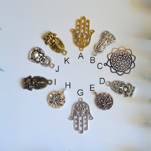 Brass Buddhist Pendants: Yoga Mala Charms
