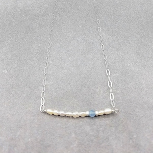 Pearl Minimalist Necklace // Pearl and Aquamarine Necklace  // Pearl Layering Necklace
