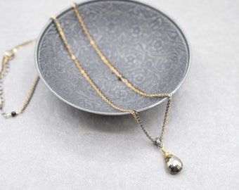 Pyrite on Gold Fill and Silver Chains, Oxidized Silver chain with Pyrite pendant, 14K Gold Fill chain with pyrite pendant
