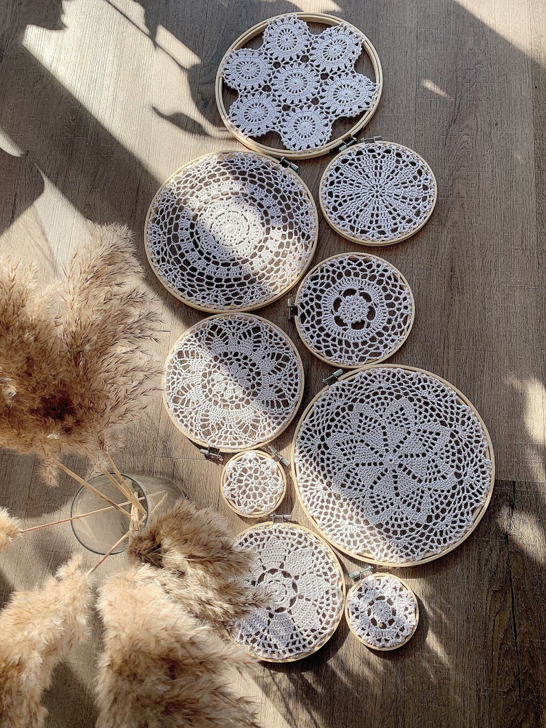 9pc weaved doilies wall baskets bamboo rings dream catchers Etsy