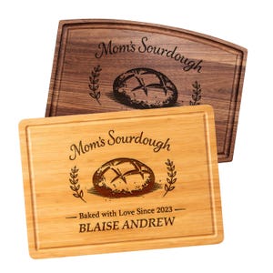 Custom Mom's Sourdough Cutting Bread Board, Personalized Kitchen Gift with Name & Date, Mom's Cutting Bq, Walnut Board