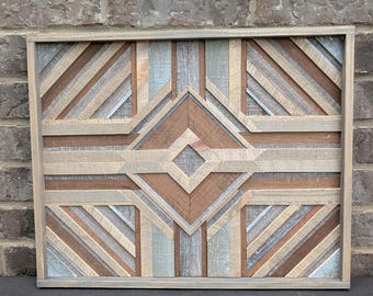 Geometric Wood Wall Art, Rustic Wood Mosaic, Reclaimed Wood Decor, Boho Wall Art, Modern Farmhouse Art