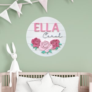Floral Nursery Decor, Personalized Name Sign, Rose Flower Name Sign, Nursery Name Decor, Custom Baby Name Wall Art, Floral Nursery Name Sign