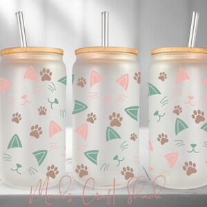 NOT DIGITAL - READY To PReSS - 16 Ounce Glass Can Tumbler Wrap - Printed Wrap - Pastel Cats - Cat Lady Glass Can - Sublimation Print