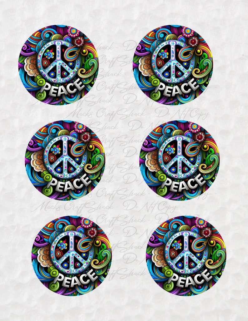 LISTO PARA IMPRIMIR - Impresiones de posavasos de autos retro - Transferencia de sublimación impresa - Página impresa de 8.5 x 11 - 6 por página - NO DIGITAL Peace