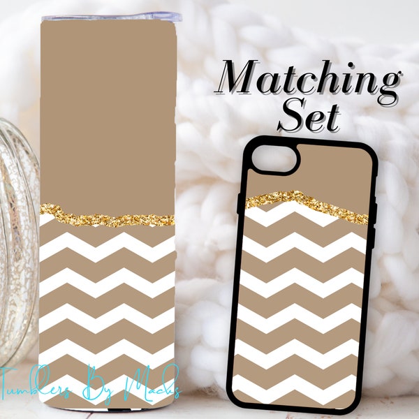 READY To PRESS Phone Case Prints - Printed to Fit YOUR phone - Beige Chevron Pattern Phone Case With Matching Tumbler Option