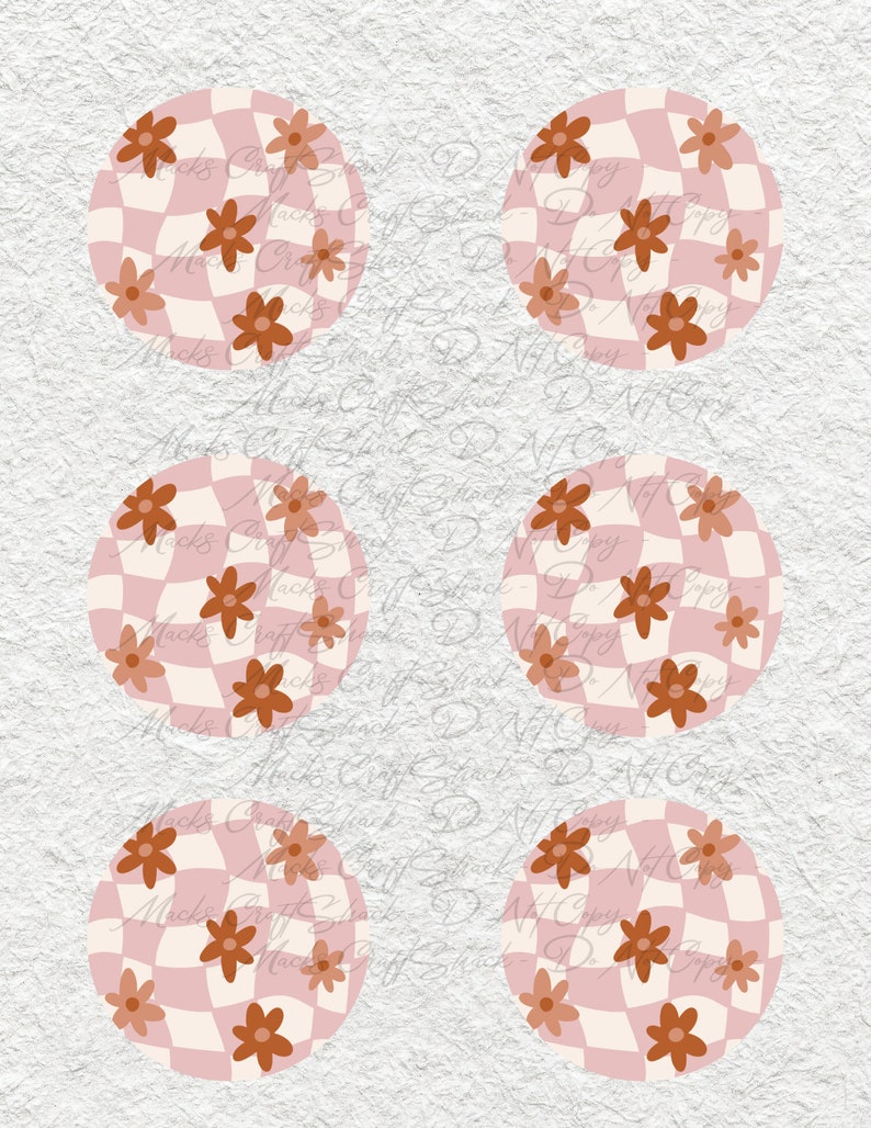 LISTO PARA IMPRIMIR - Impresiones de posavasos de autos retro - Transferencia de sublimación impresa - Página impresa de 8.5 x 11 - 6 por página - NO DIGITAL Flower Checkerboard