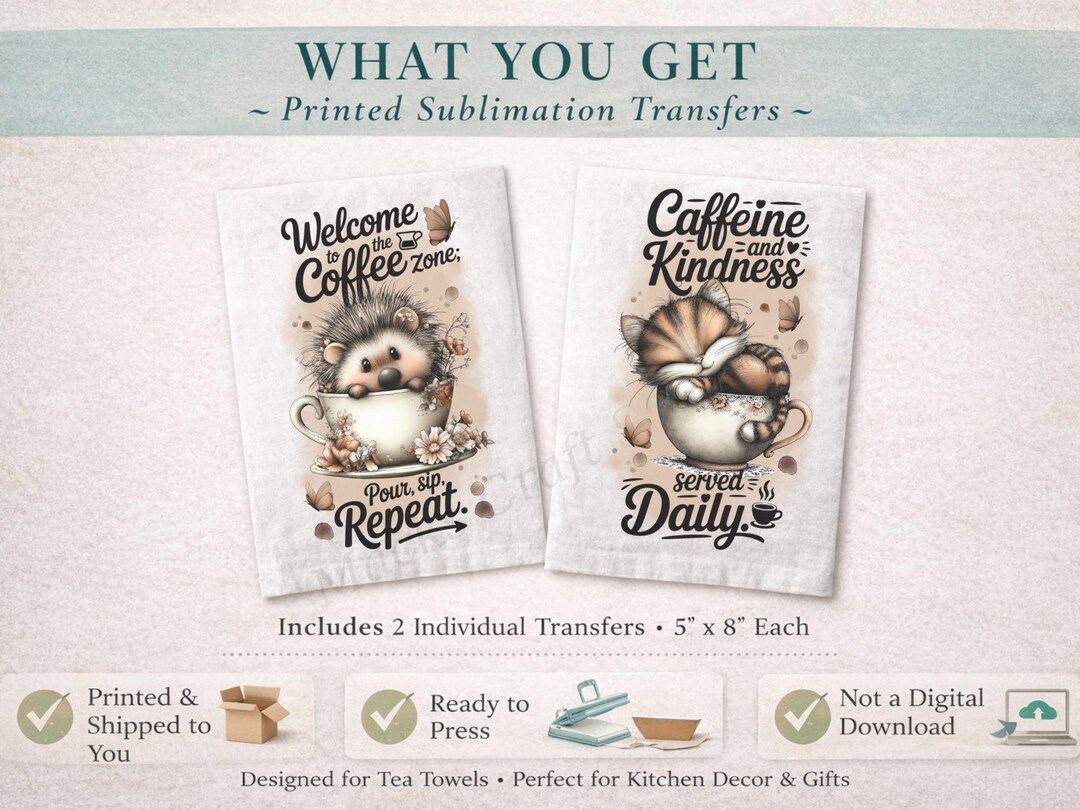 Ready to Press | Coffee Sublimation Transfer Bundle | Set of 2 Funny ...