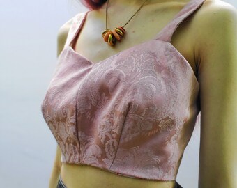 Pink Brocade Crop Top / Valentine's Day Galentine's Day Women's Top / Handmade Slow Fashion