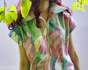 1970s Inspired Paint Strokes Jumpsuit / Vintage Inspired Playsuit / Handmade Slow Summer Fashion / Limited Edition