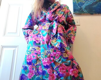 Flashy 1990's neon floral robe
