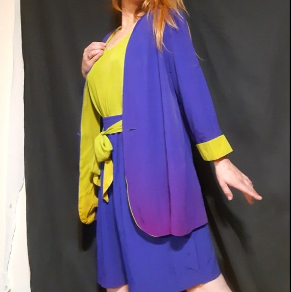 1980's two tone three piece jacket, blouse, and sh