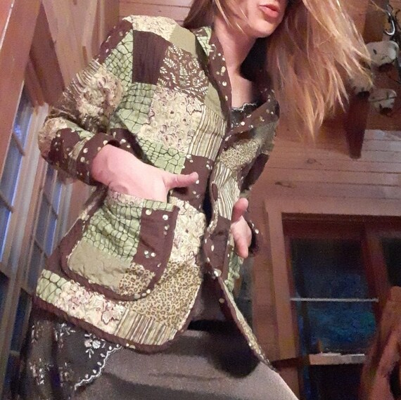 1970's quilted patchwork tapestry blazer