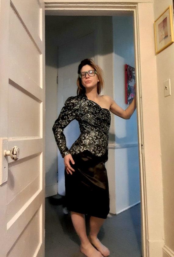 1980s asymmetrical Gunne Sax gown