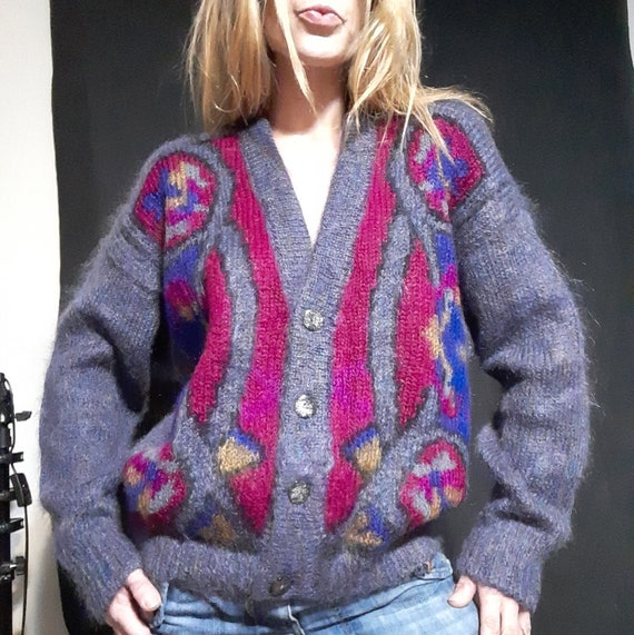 1990's oversized geometric mohair cardigan