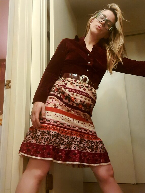1960's velvet floral R&K Originals dress w/ matchi