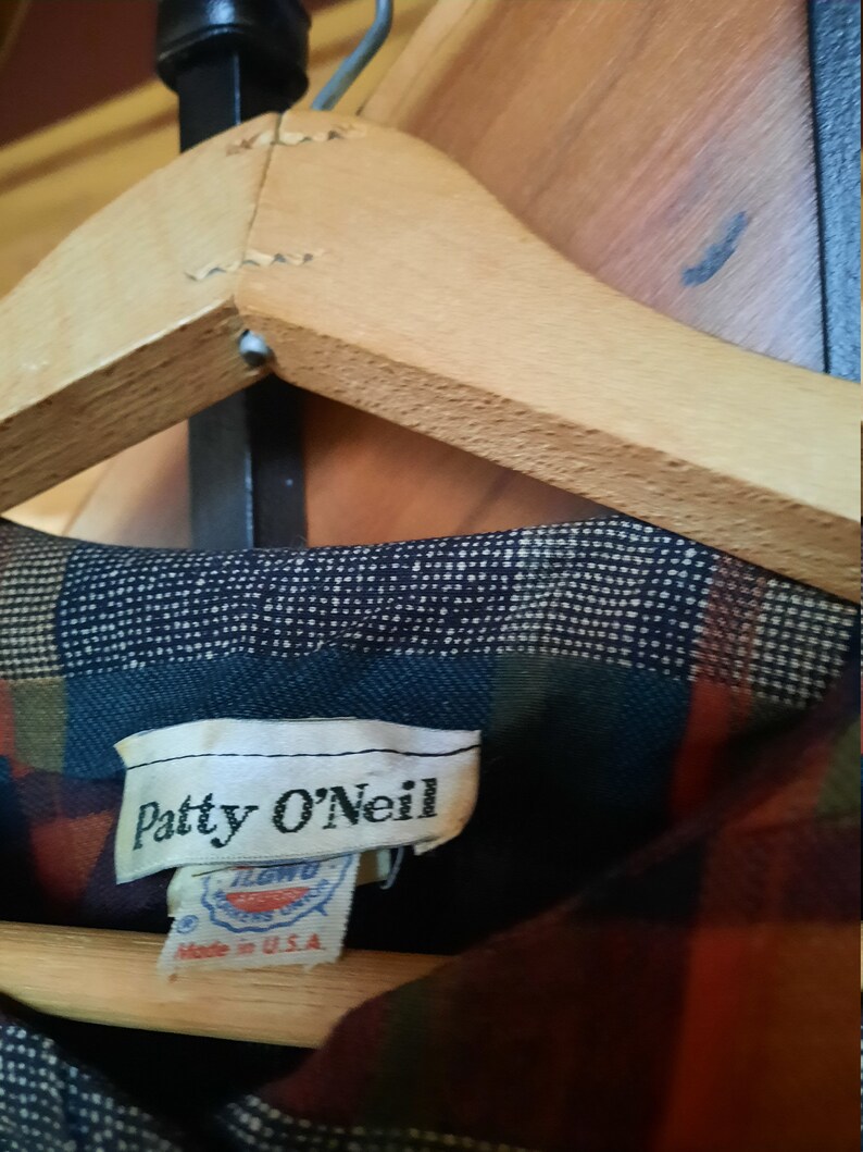 1980/'s does 40/'s plaid tea dress w asymmetrical suede belt by Patty O/'Neil