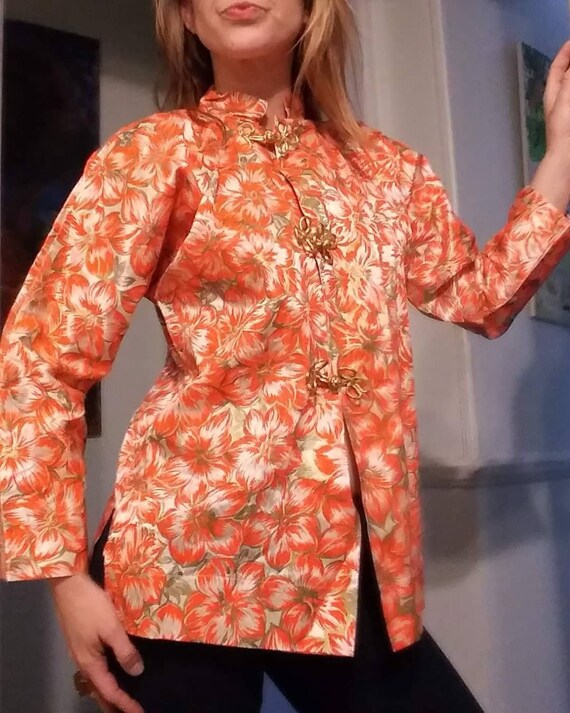 1960's metallic orange floral cheongsam