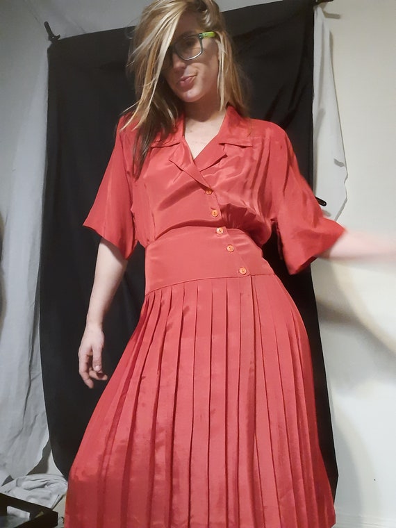 1980's does 40's pleated satin party dress