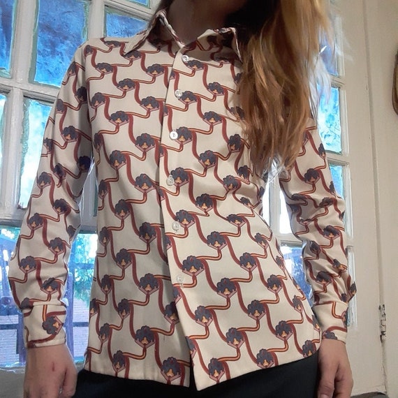 1970's psychedelic floral button up blouse