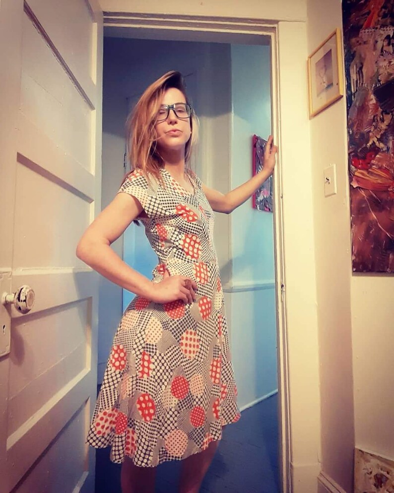 1970/'s day dress w psychedelic polka-dots