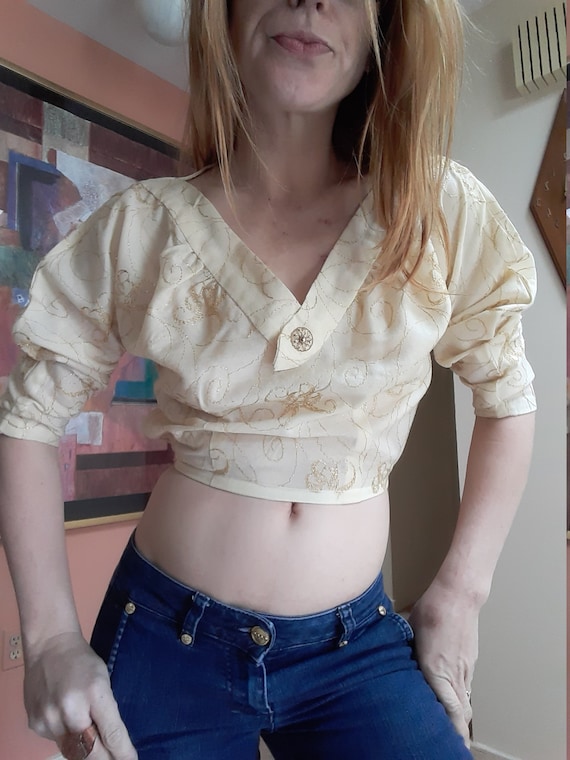 1950's cropped blouse w/ gold embroidery