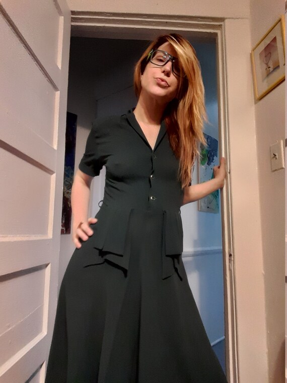 1940's forest green tea dress