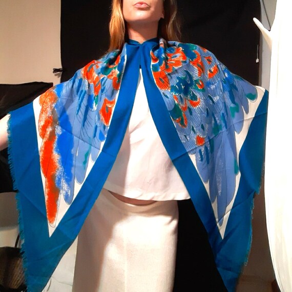 Extra large 1980's Vera Neumann feather shawl