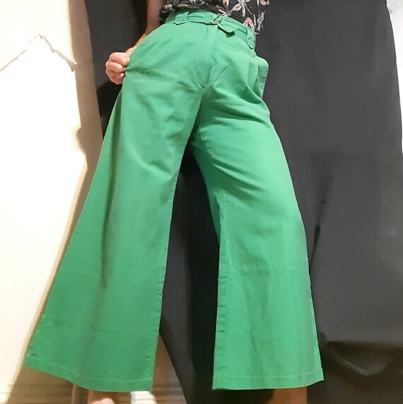 1970's chlorophyll green gauchos w/ adjustable bel