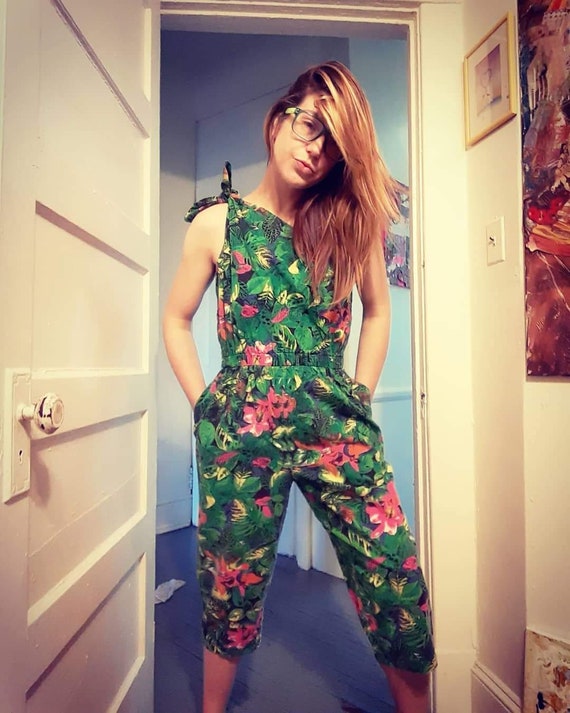 1970's tropical print jumpsuit