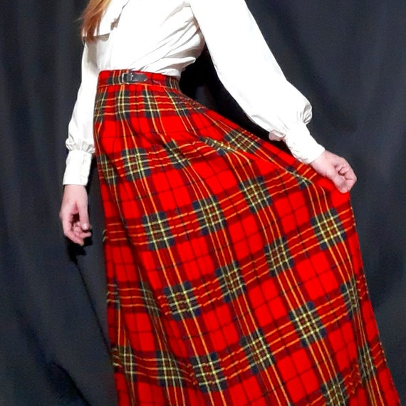 1960's tartan plaid wool kilt ~ maxi skirt