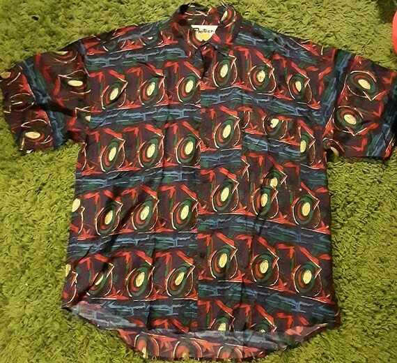 Men's 1980's geometric silk shirt