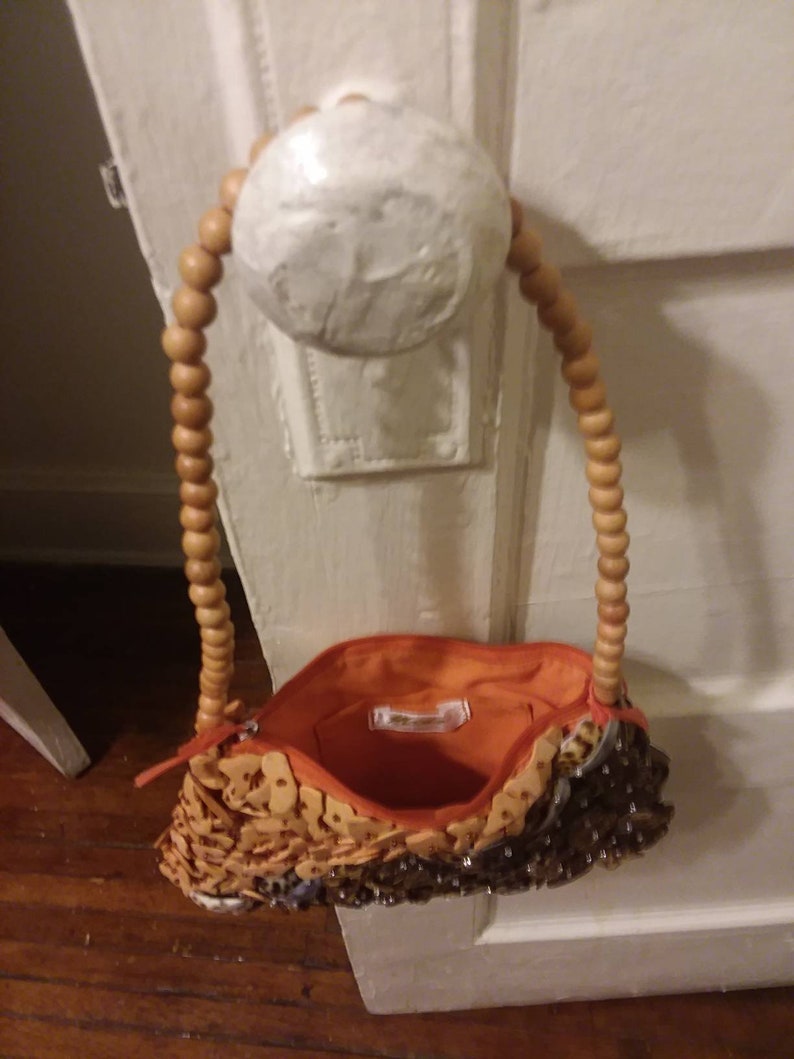 1960s coral seashell bag with beaded strap