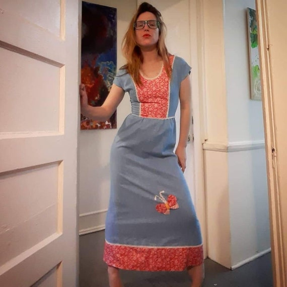 1970's Gunne Sax style prairie dress w/ butterfly