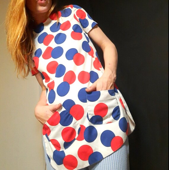 1960's tunic ~ smock w/ overlapping polka-dots