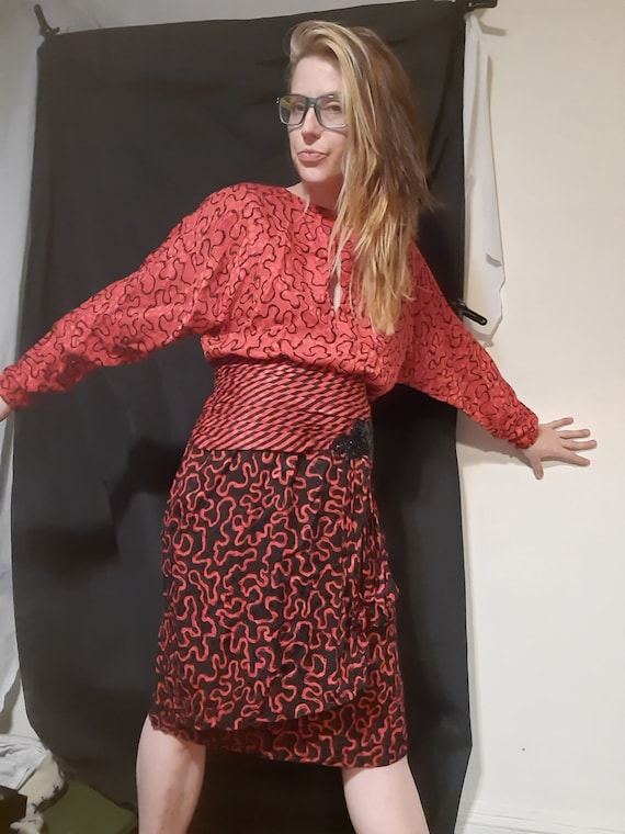 Rare 1980's silk peplum party dress by I.magnin