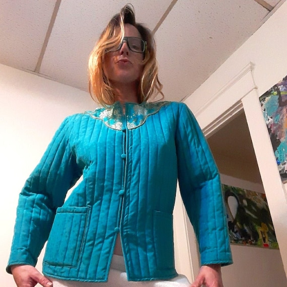 1980's quilted cheongsam jacket w/ metallic embroi