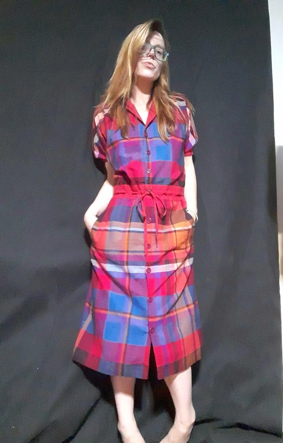 80's does 40's plaid knit sundress