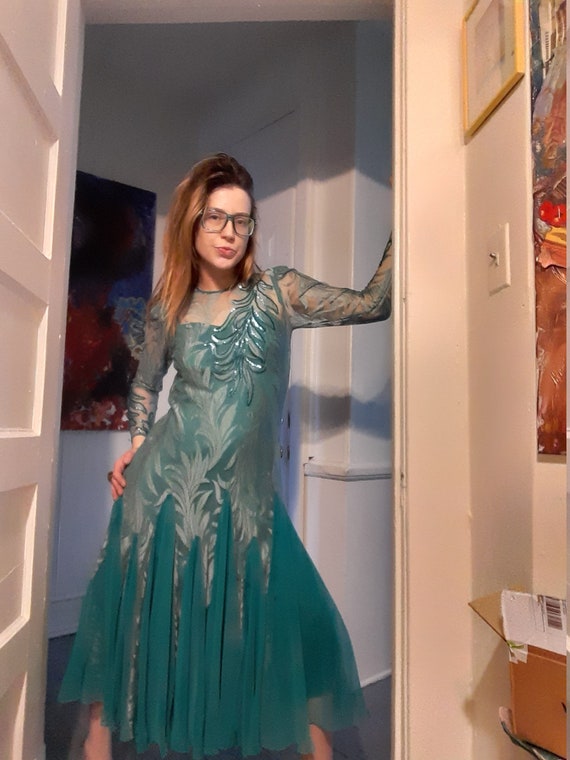 1970's embroidered lace gown & slip