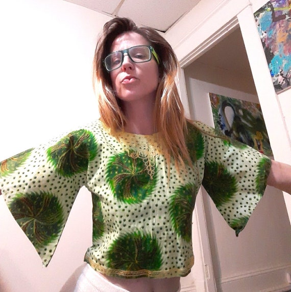 1960's psychedelic batik print crop top