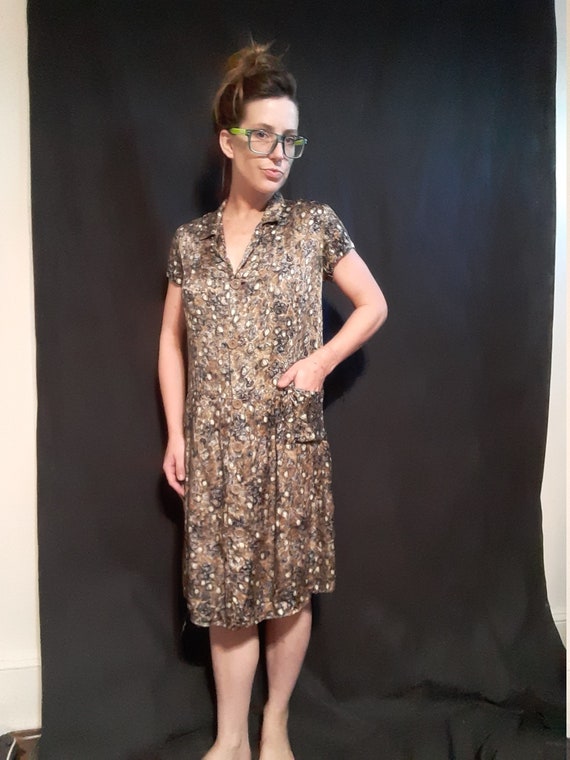 1940's psychedelic day dress w/ drop waist