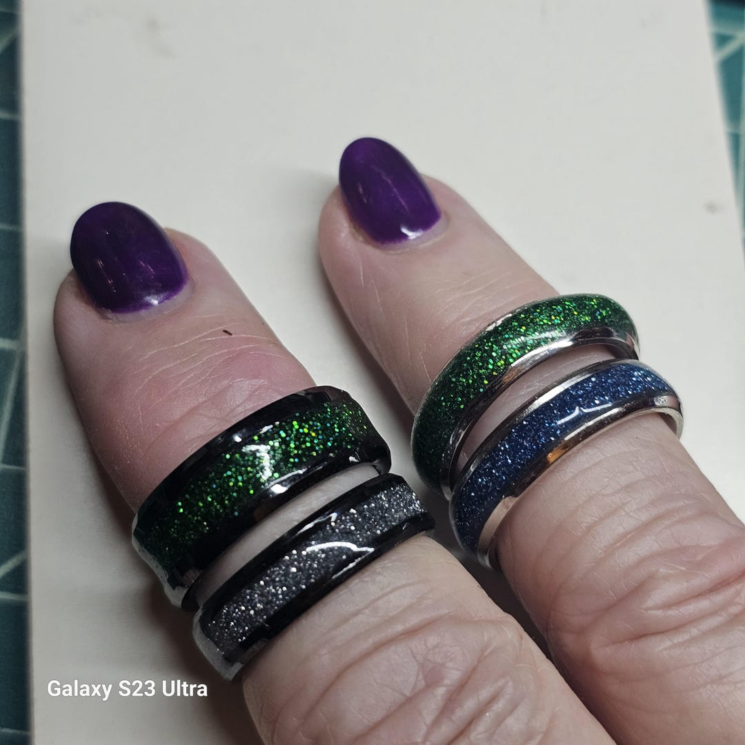 Ring Inlay Plastic Glitter Resin Inlay Stainless Steel Ring - Alternative Wedding Band - Etsy