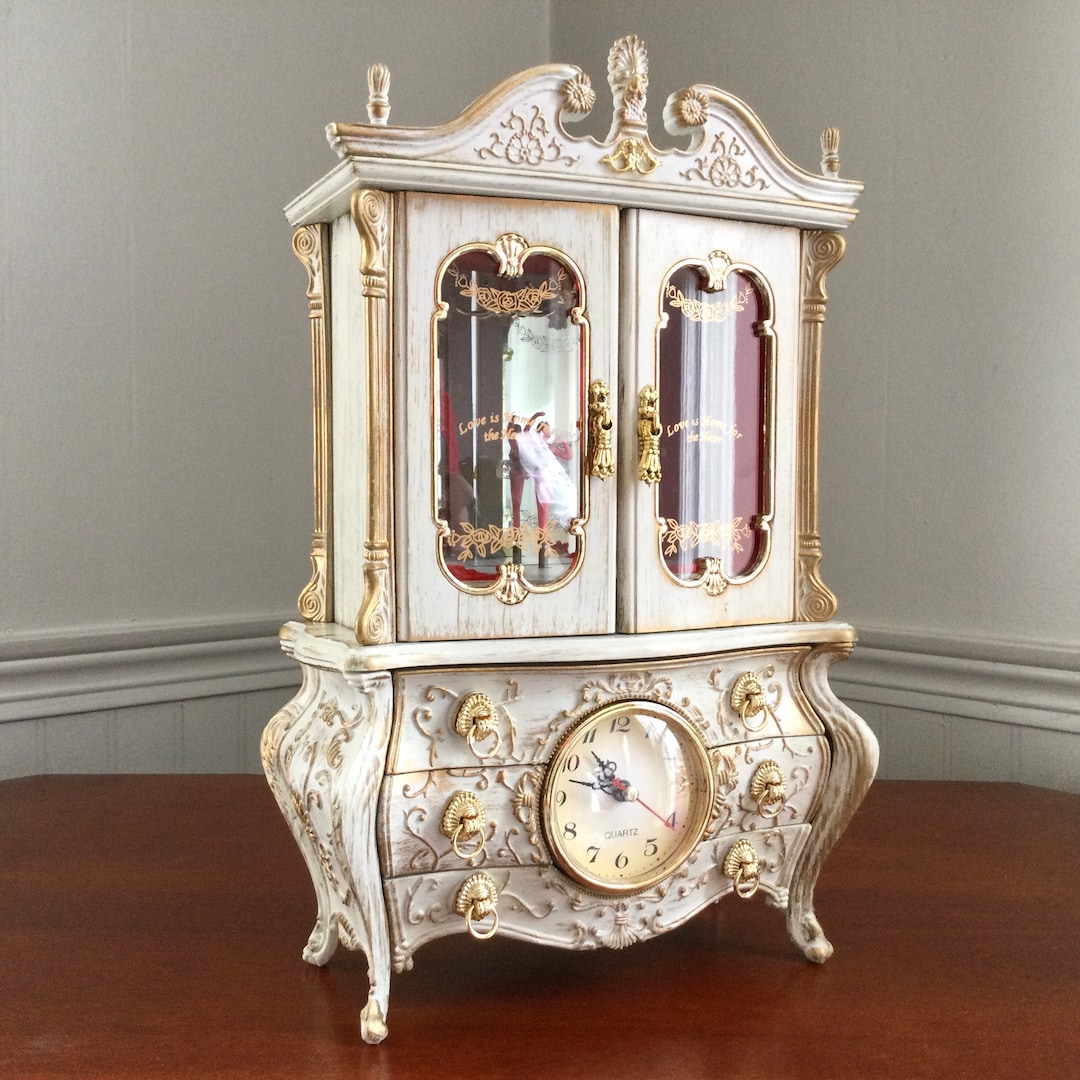 Victorian Style Clock/jewelry Box Tabletop French Provincial Etsy
