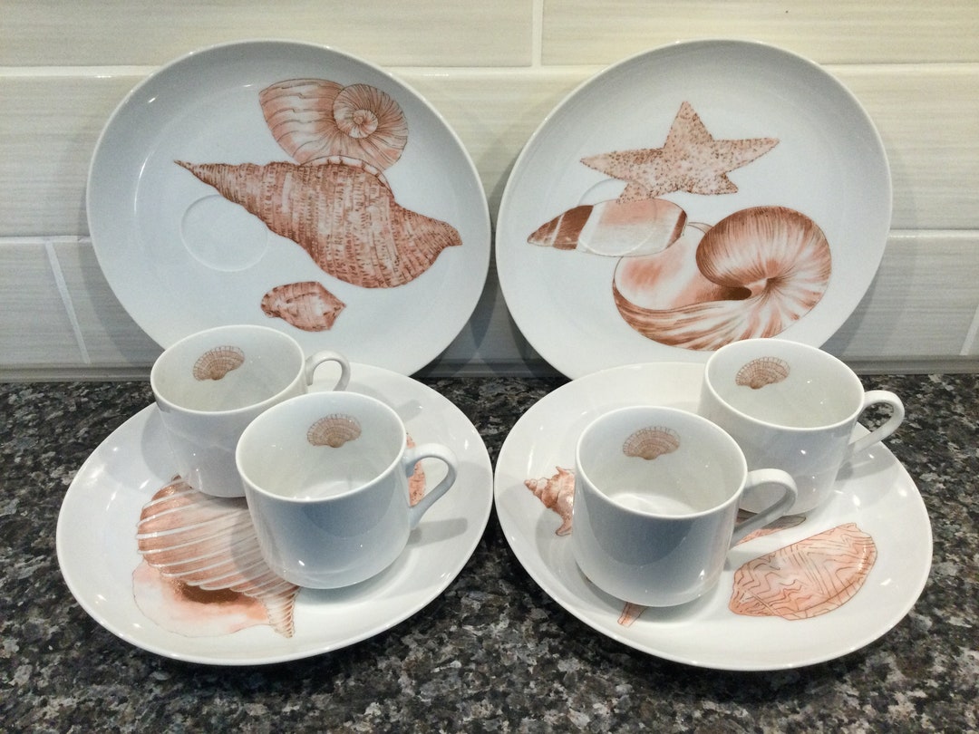 4 Fitz and Floyd Coquille Seashell Snack Sets Coffee/tea Cup Etsy
