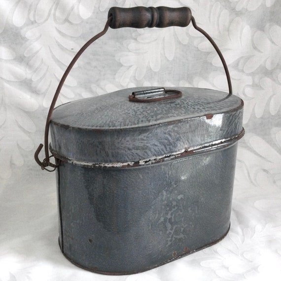 Gray Graniteware Lunch Pail 3-Piece w/Divider Ins… - image 1