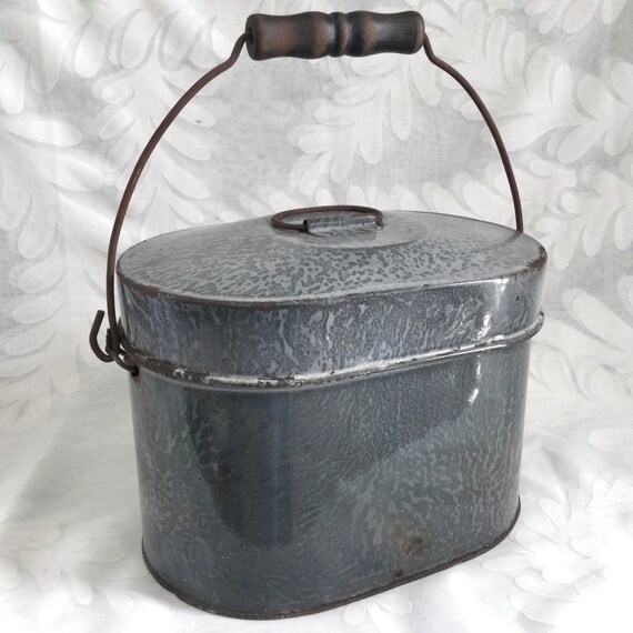 Gray Graniteware Lunch Pail 3-Piece w/Divider Ins… - image 2