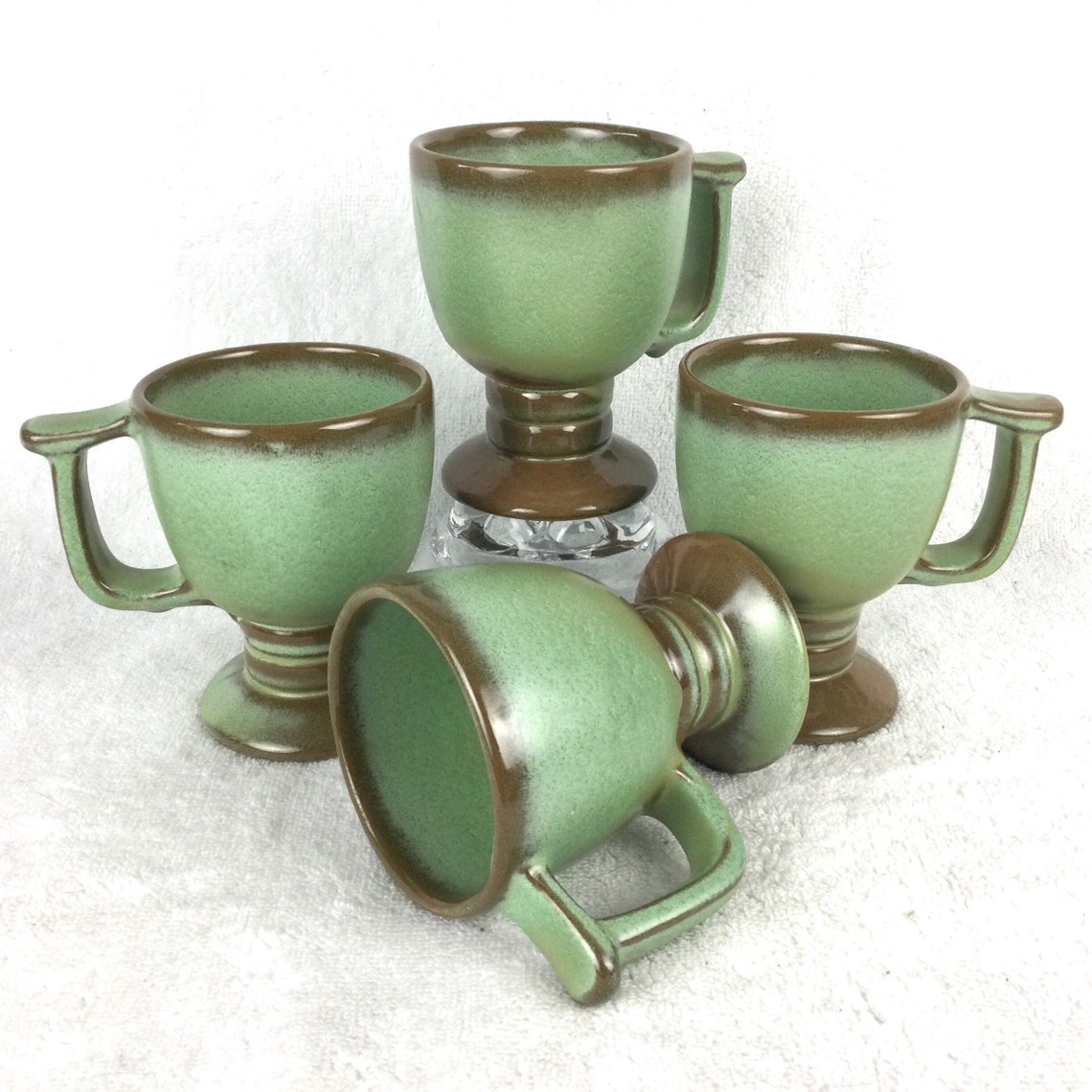 4 Frankoma Plainsman Green Mugs Set Footed Pedestal c13 Coffee Etsy